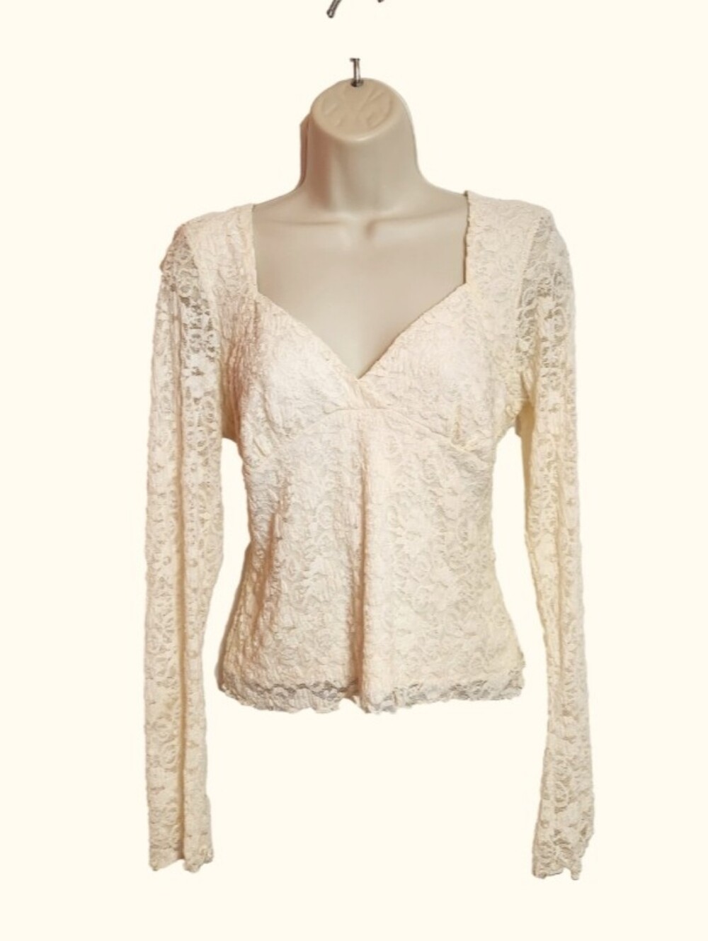 Madden Girl NEW Sheer Back Floral Lace Sweetheart Blouse Top Beige X-Large